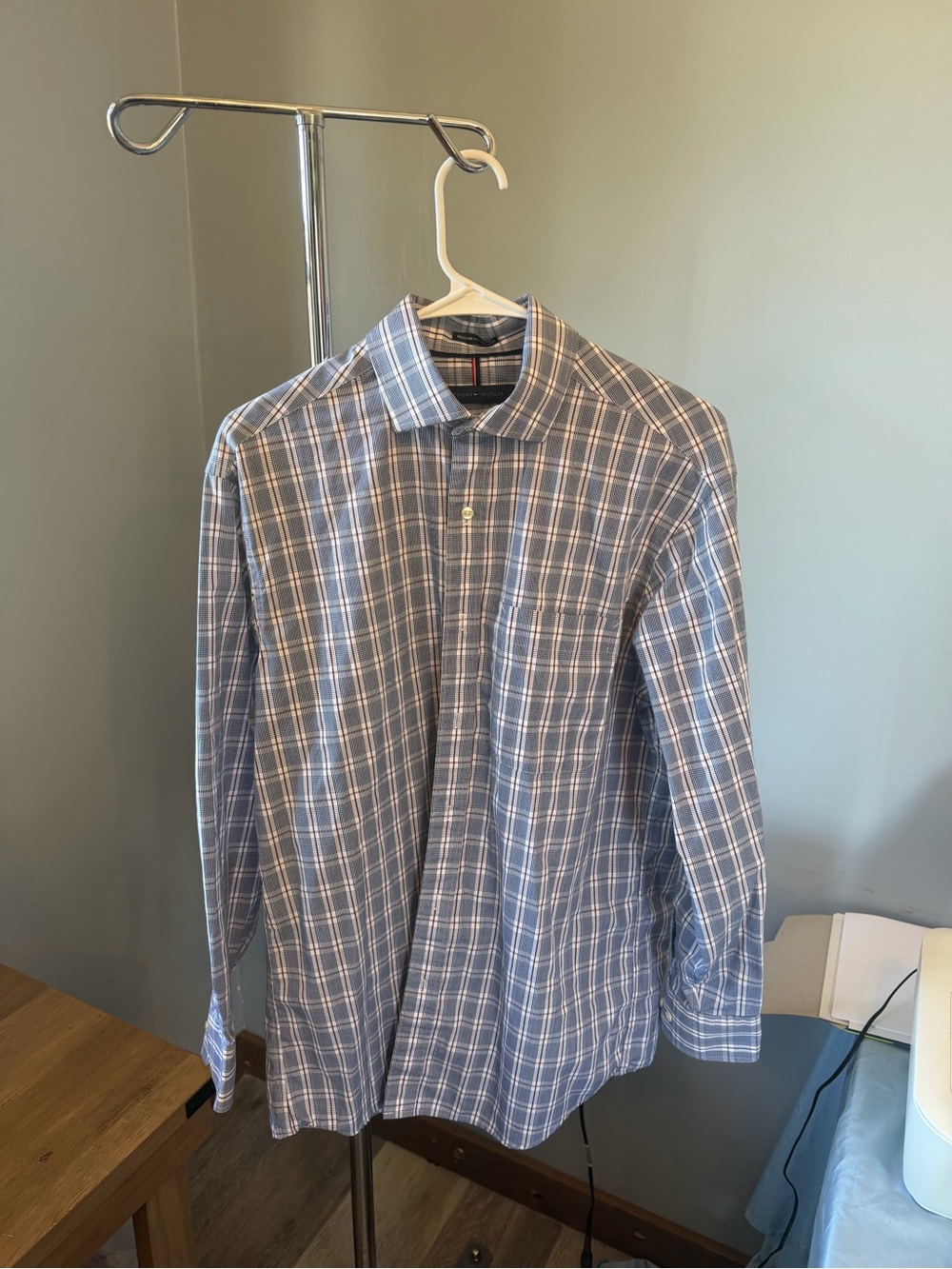 Tommy Hilfiger Blue and White Plaid Button-Down Shirt